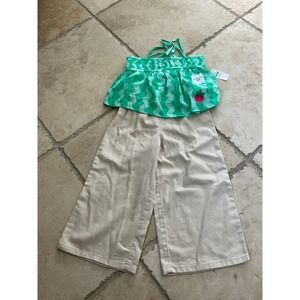 New Girls 4T Old Navy wide leg pants and green sleeveless top - outfit